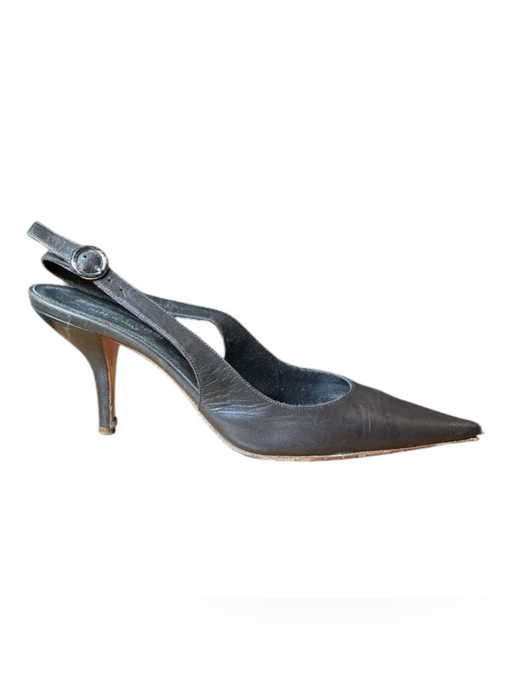Sergio Rossi Black Pointed Slingback Leather Heels